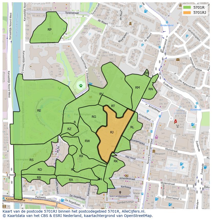Afbeelding van het postcodegebied 5701 RJ op de kaart.