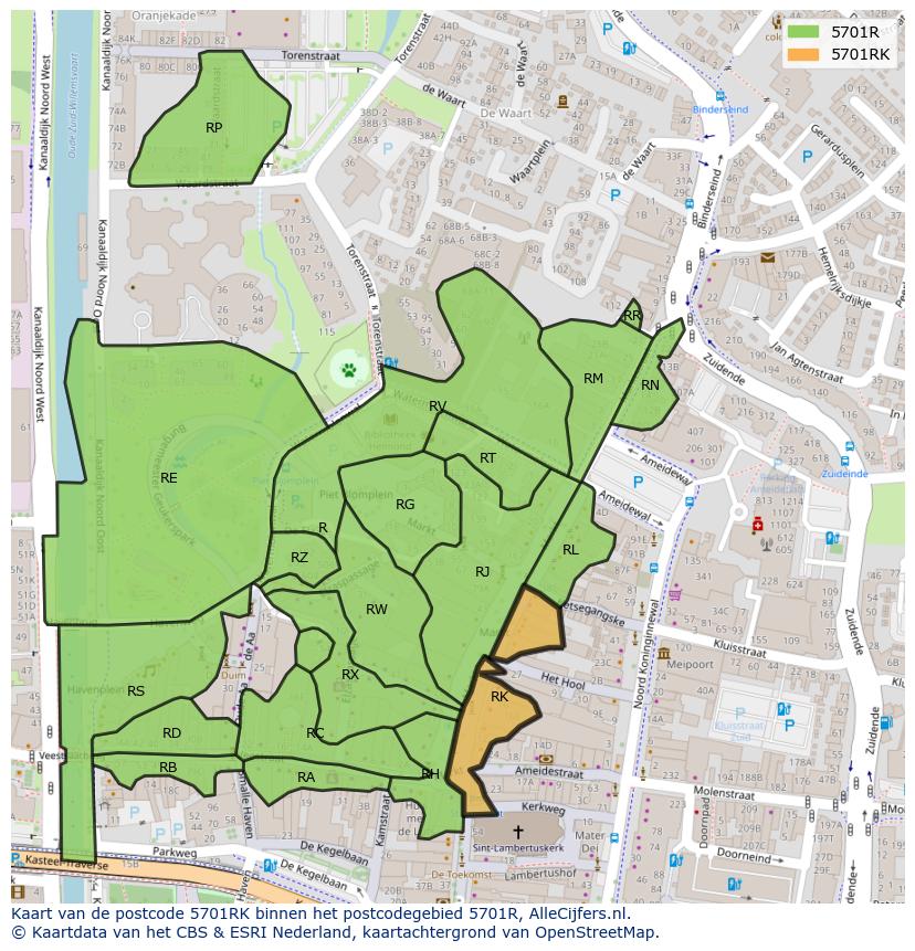 Afbeelding van het postcodegebied 5701 RK op de kaart.