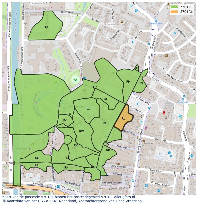 Afbeelding van het postcodegebied 5701 RL op de kaart.