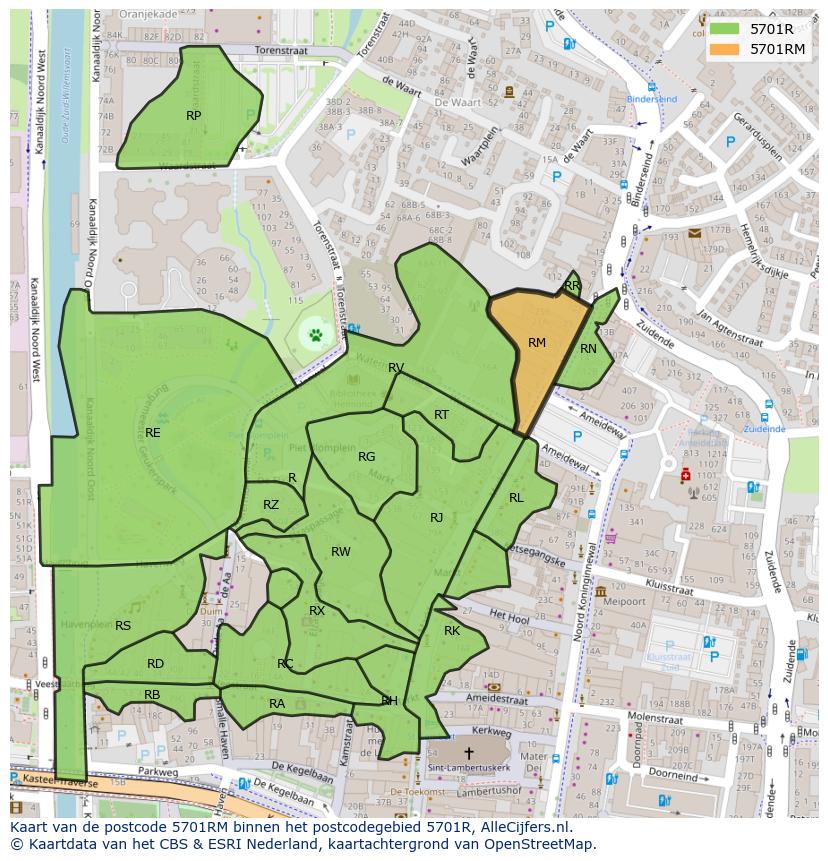Afbeelding van het postcodegebied 5701 RM op de kaart.