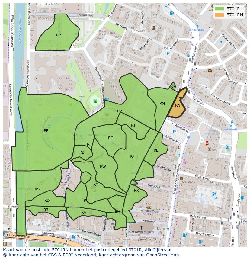 Afbeelding van het postcodegebied 5701 RN op de kaart.