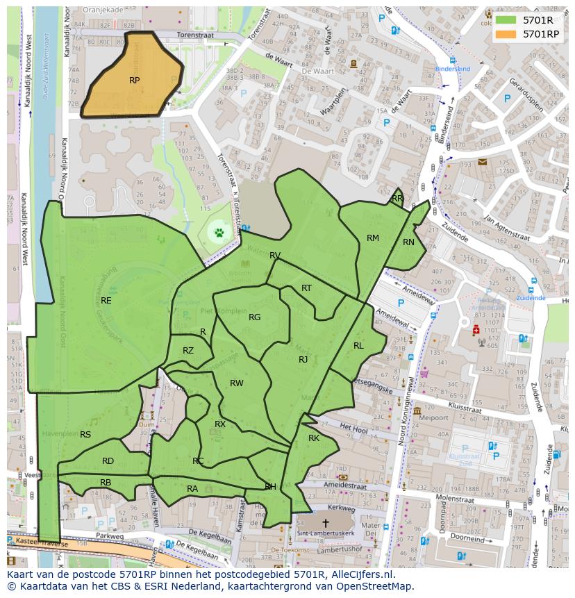 Afbeelding van het postcodegebied 5701 RP op de kaart.