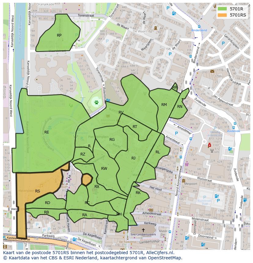Afbeelding van het postcodegebied 5701 RS op de kaart.