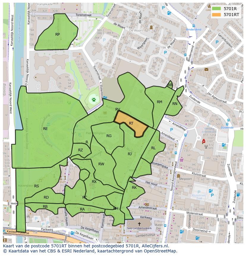 Afbeelding van het postcodegebied 5701 RT op de kaart.