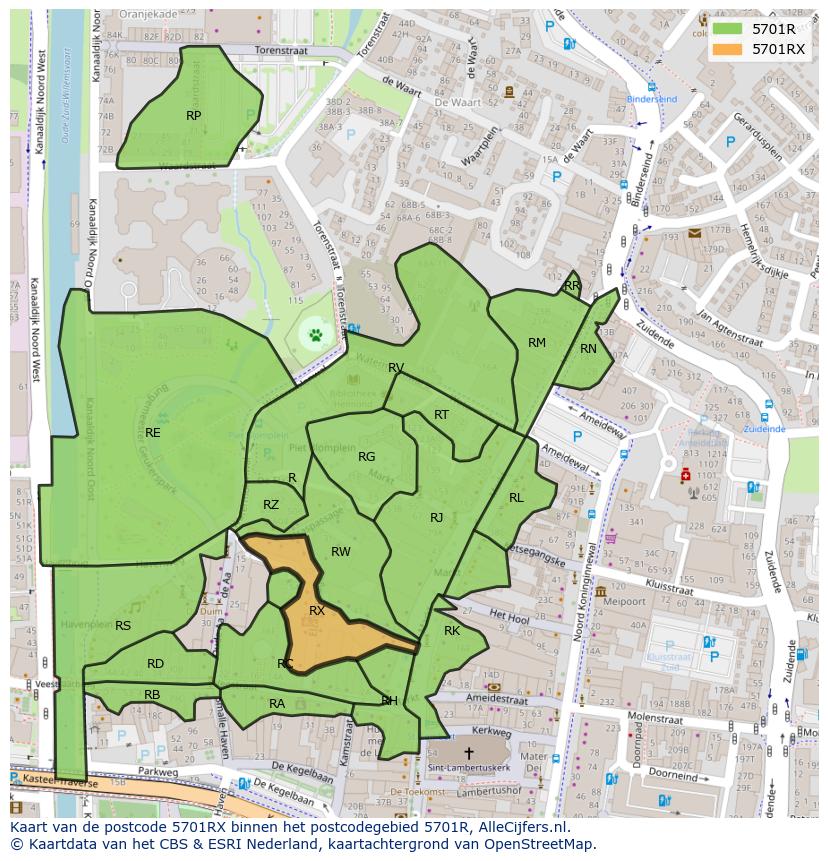 Afbeelding van het postcodegebied 5701 RX op de kaart.