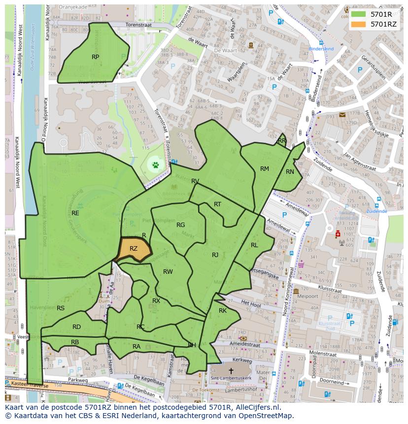 Afbeelding van het postcodegebied 5701 RZ op de kaart.