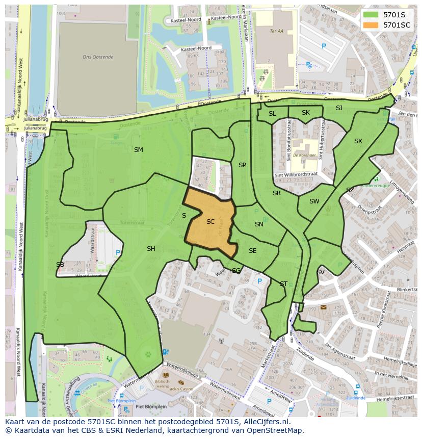 Afbeelding van het postcodegebied 5701 SC op de kaart.