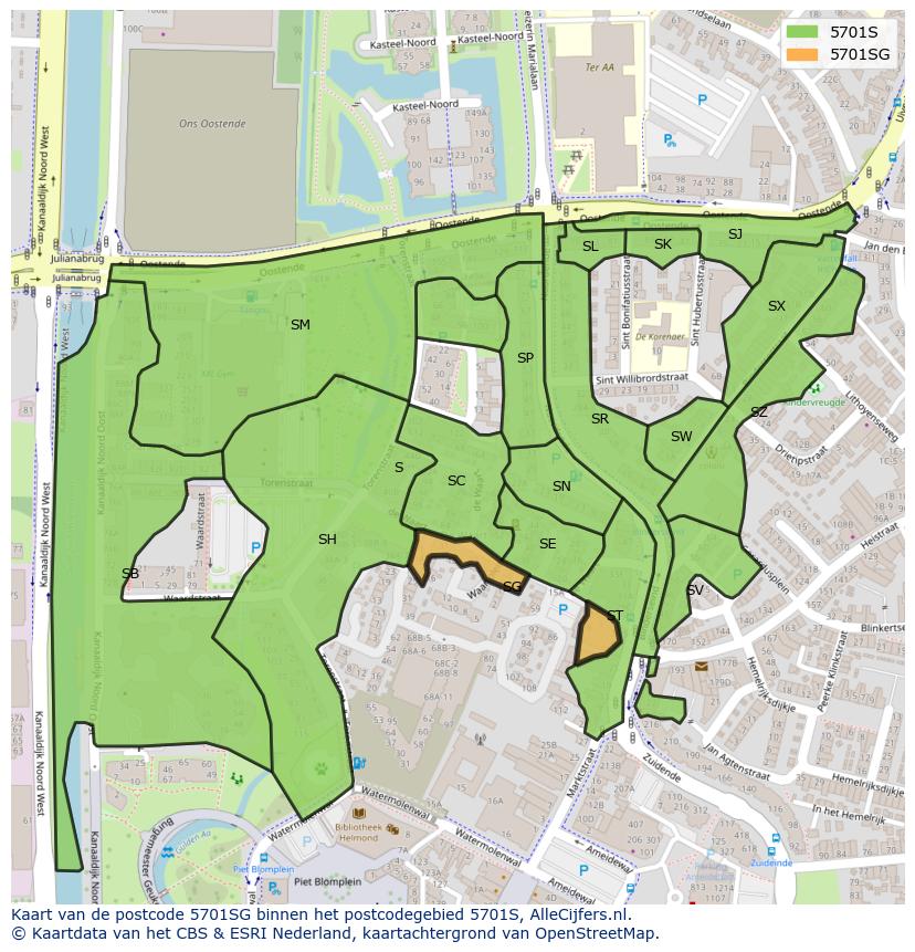 Afbeelding van het postcodegebied 5701 SG op de kaart.