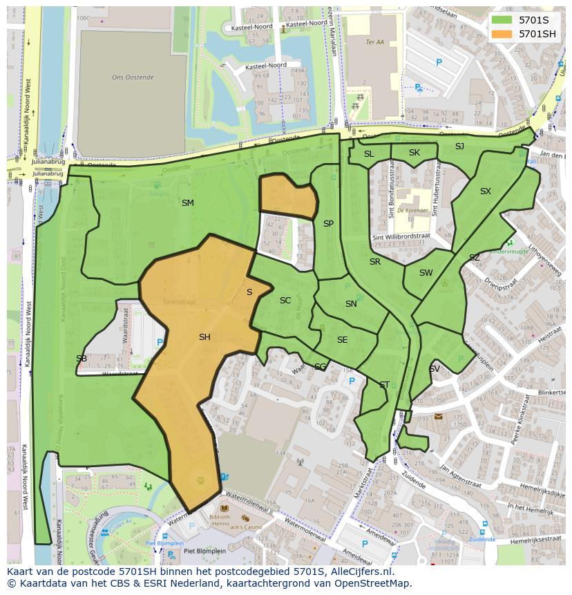 Afbeelding van het postcodegebied 5701 SH op de kaart.