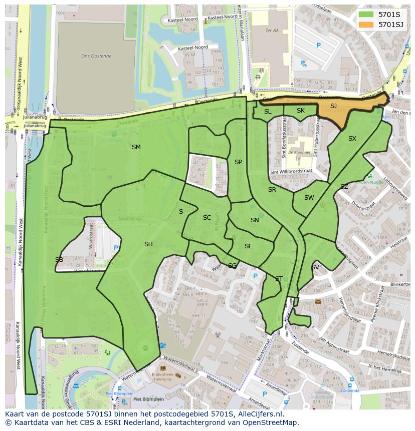 Afbeelding van het postcodegebied 5701 SJ op de kaart.