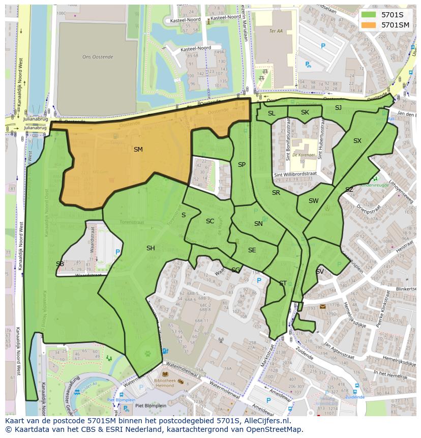 Afbeelding van het postcodegebied 5701 SM op de kaart.