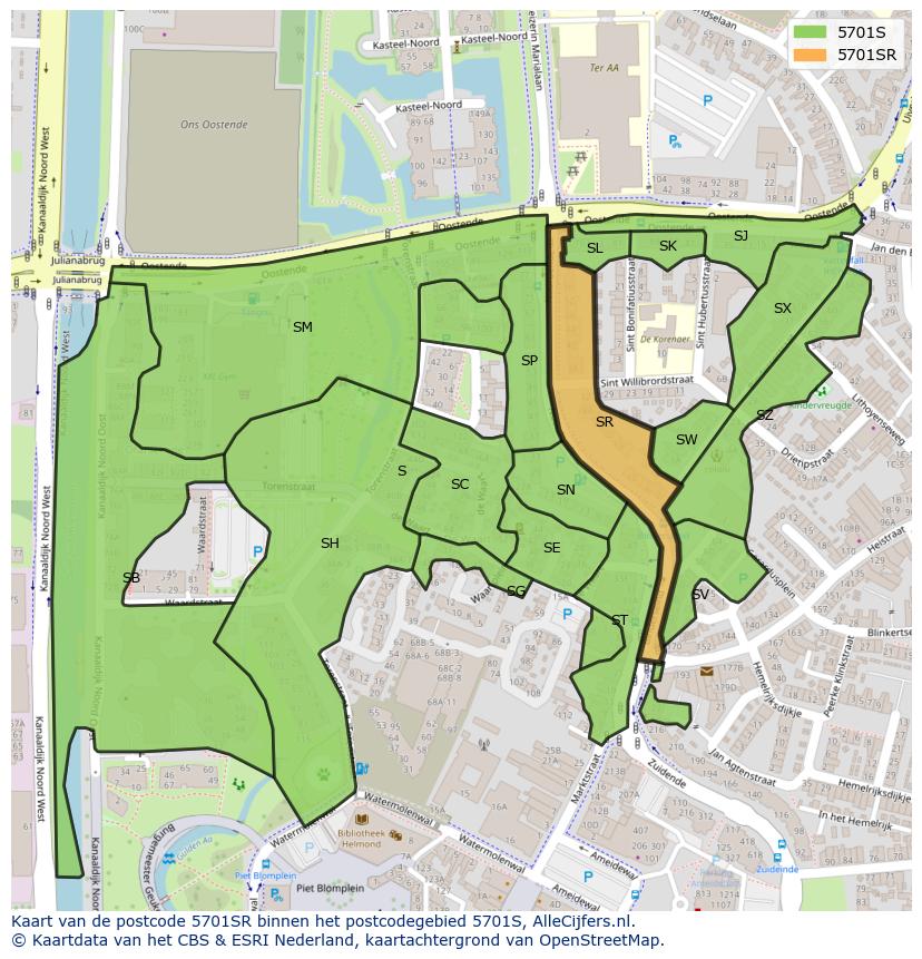 Afbeelding van het postcodegebied 5701 SR op de kaart.