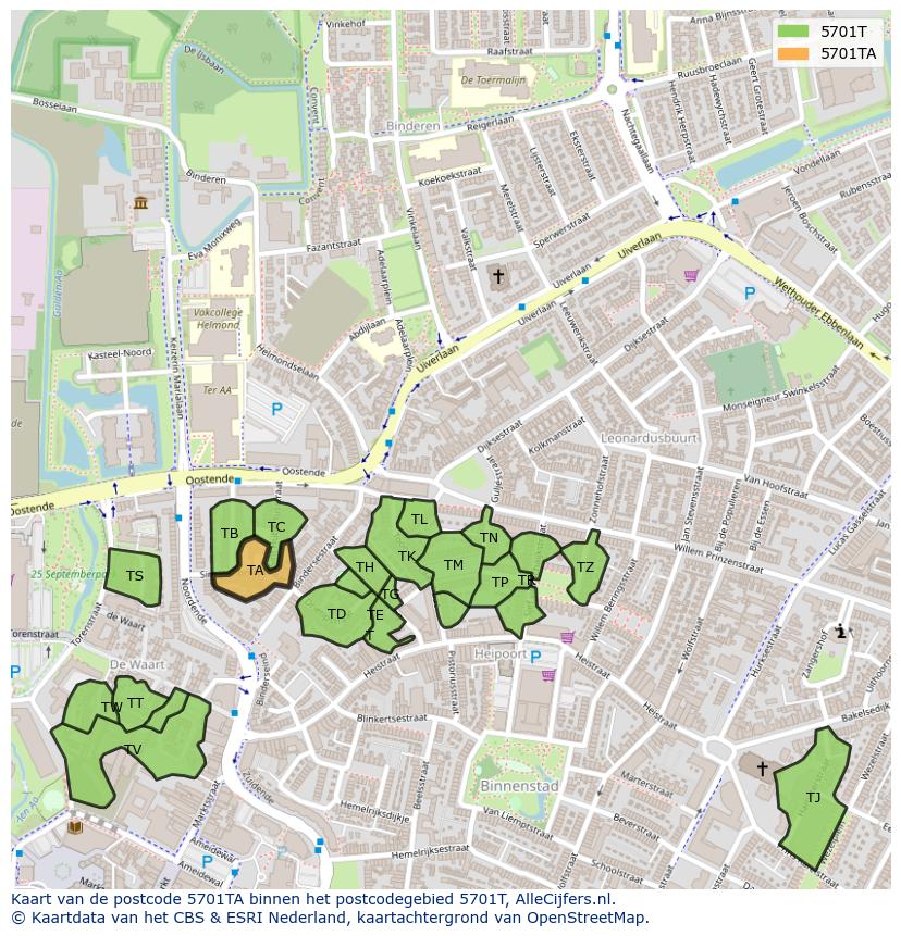 Afbeelding van het postcodegebied 5701 TA op de kaart.