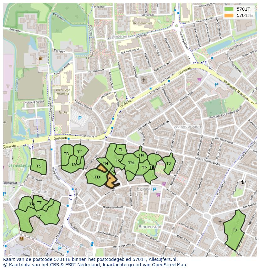 Afbeelding van het postcodegebied 5701 TE op de kaart.
