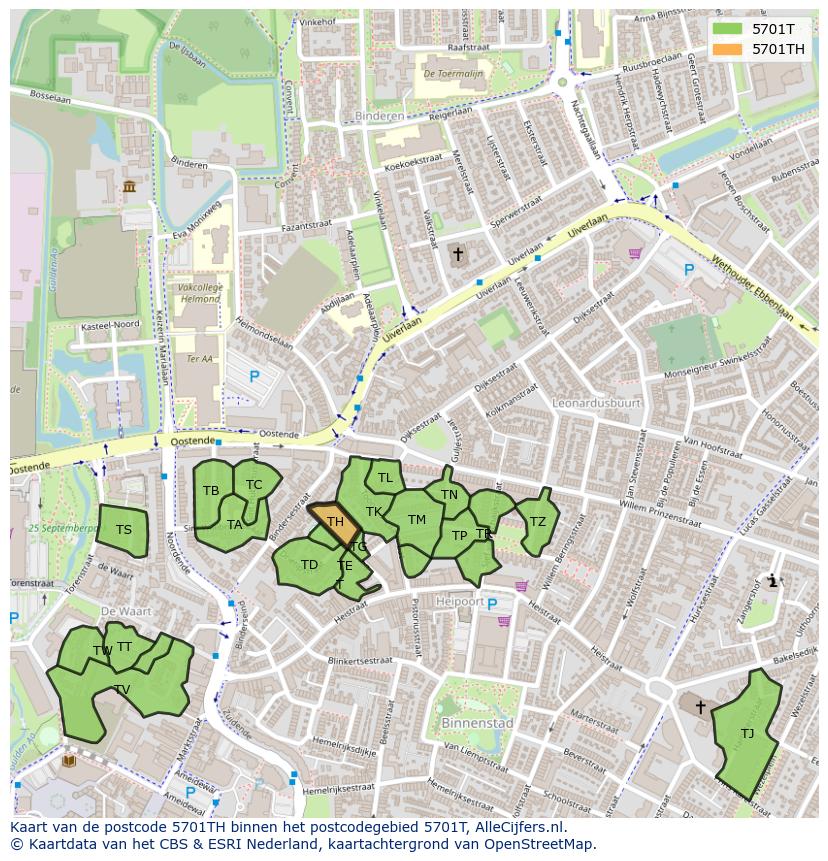 Afbeelding van het postcodegebied 5701 TH op de kaart.