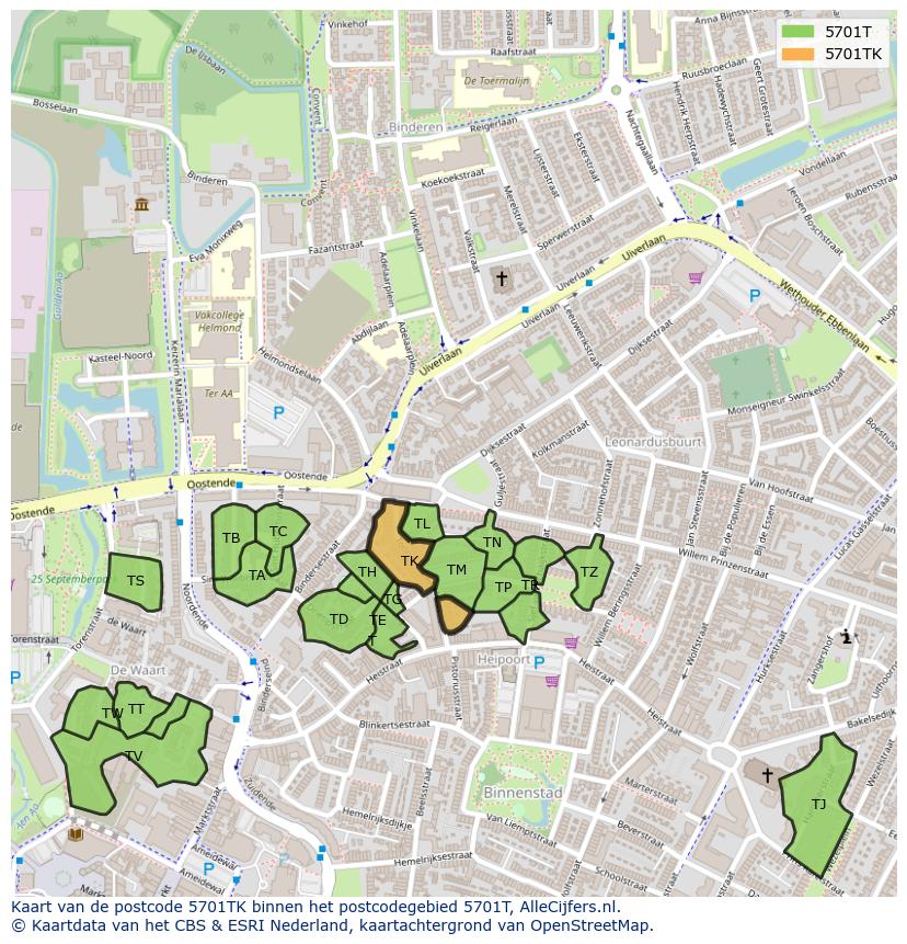 Afbeelding van het postcodegebied 5701 TK op de kaart.