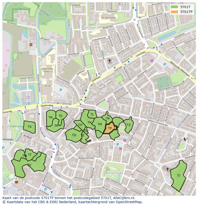 Afbeelding van het postcodegebied 5701 TP op de kaart.