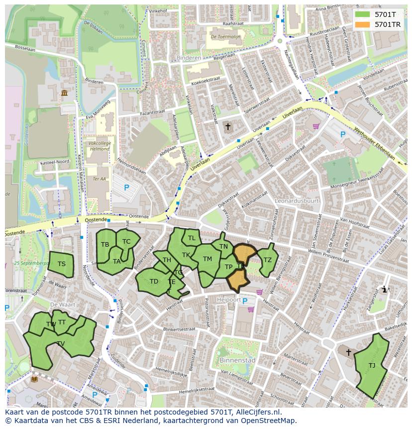 Afbeelding van het postcodegebied 5701 TR op de kaart.