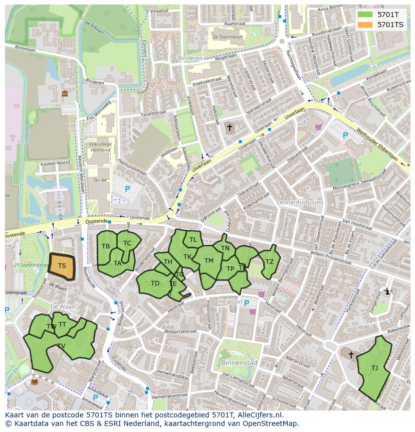 Afbeelding van het postcodegebied 5701 TS op de kaart.