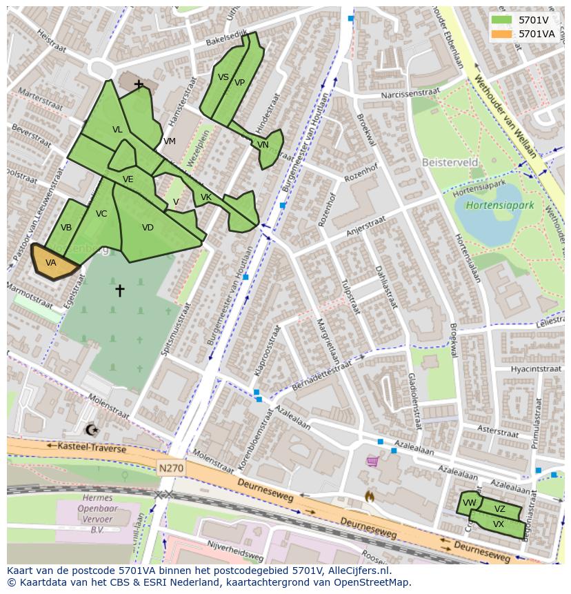 Afbeelding van het postcodegebied 5701 VA op de kaart.