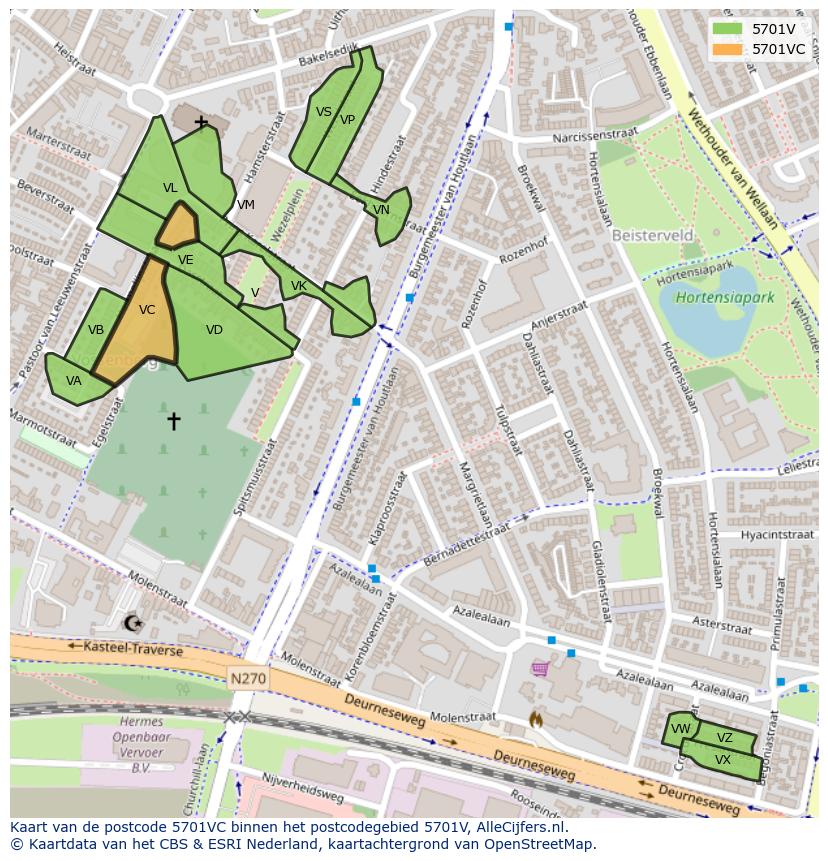 Afbeelding van het postcodegebied 5701 VC op de kaart.