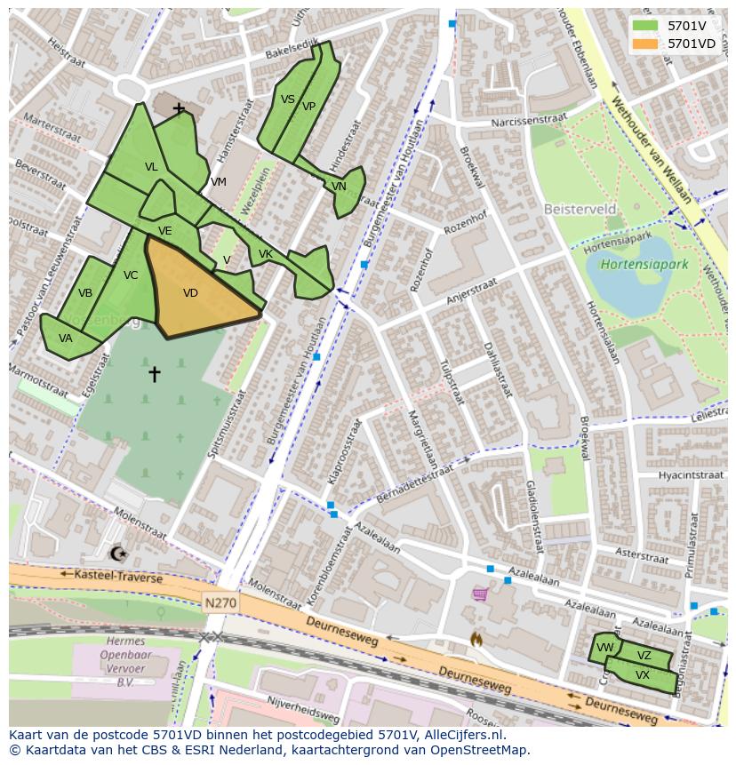 Afbeelding van het postcodegebied 5701 VD op de kaart.