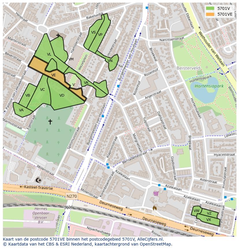 Afbeelding van het postcodegebied 5701 VE op de kaart.