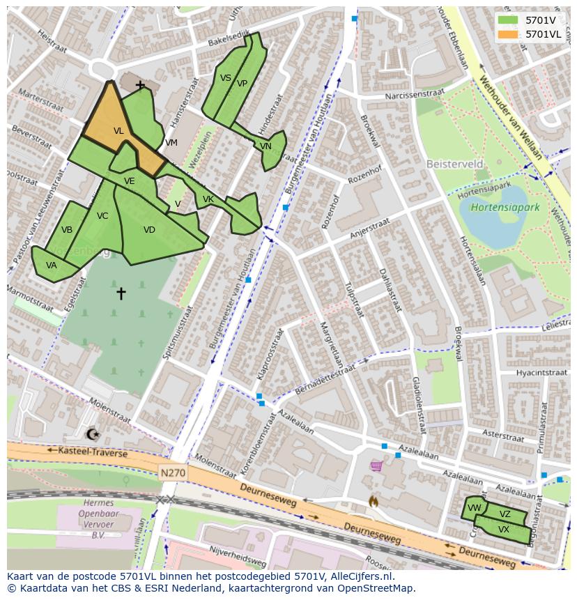 Afbeelding van het postcodegebied 5701 VL op de kaart.