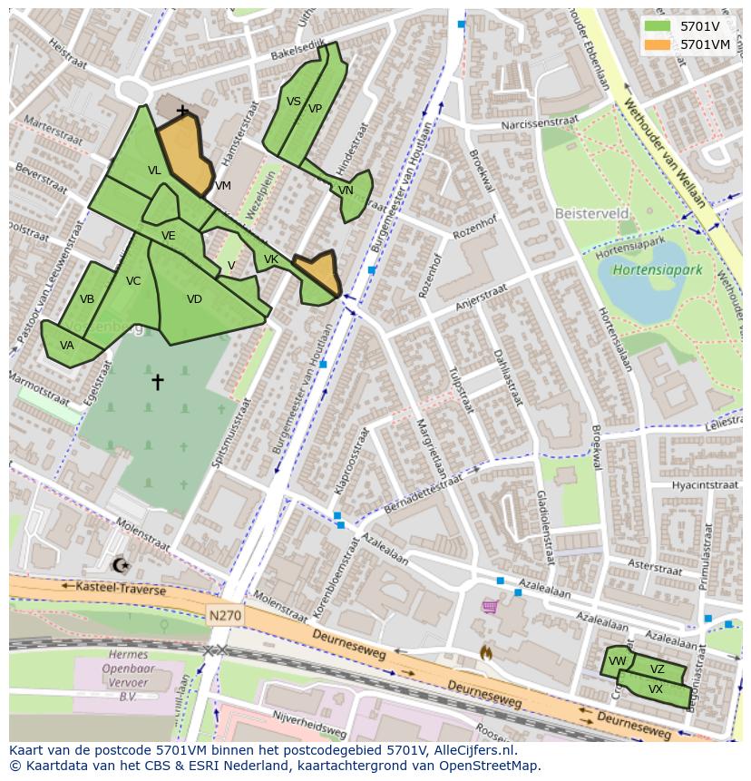 Afbeelding van het postcodegebied 5701 VM op de kaart.