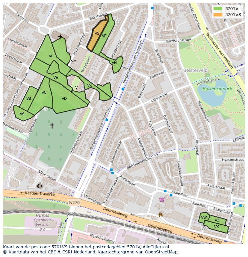 Afbeelding van het postcodegebied 5701 VS op de kaart.
