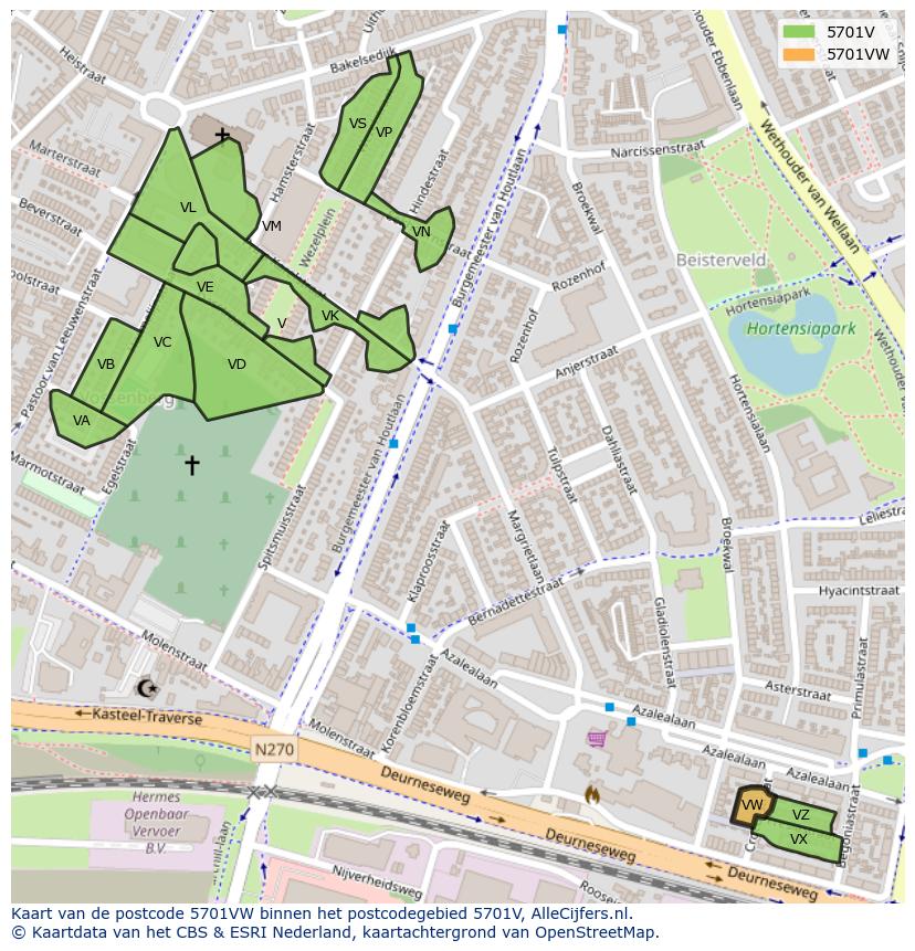 Afbeelding van het postcodegebied 5701 VW op de kaart.