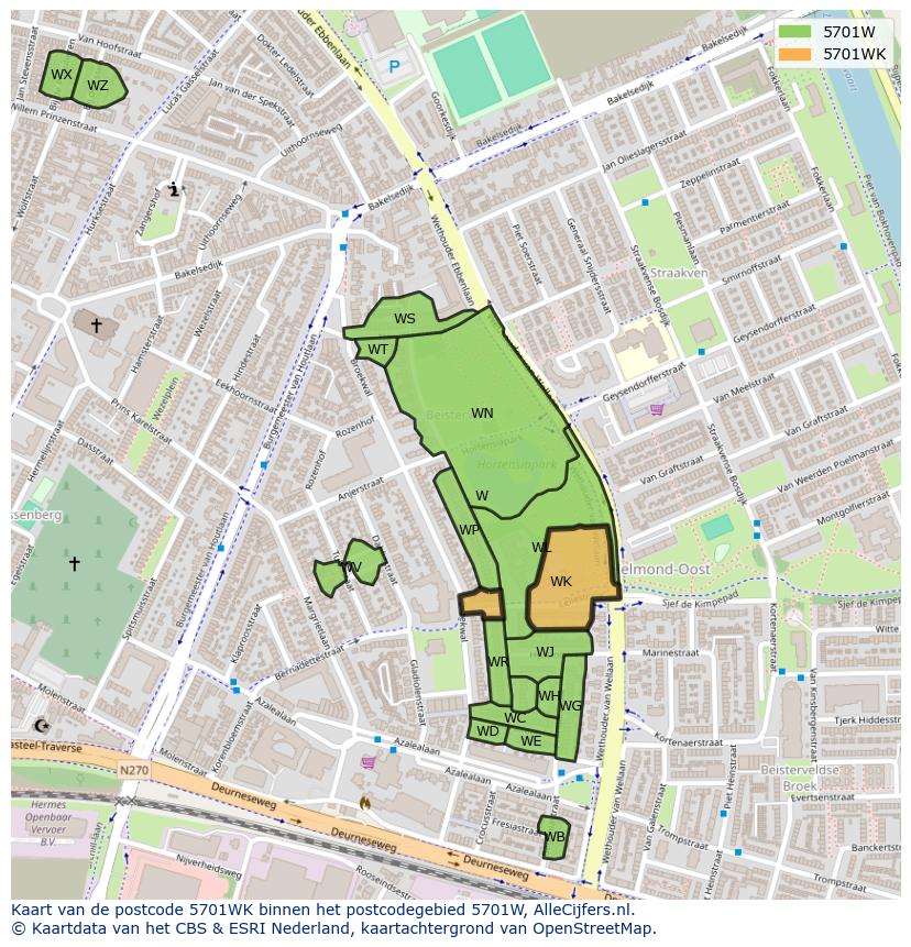 Afbeelding van het postcodegebied 5701 WK op de kaart.