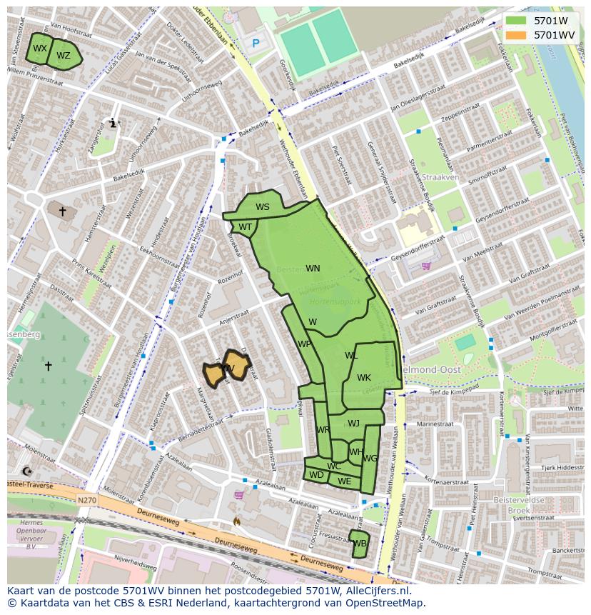 Afbeelding van het postcodegebied 5701 WV op de kaart.