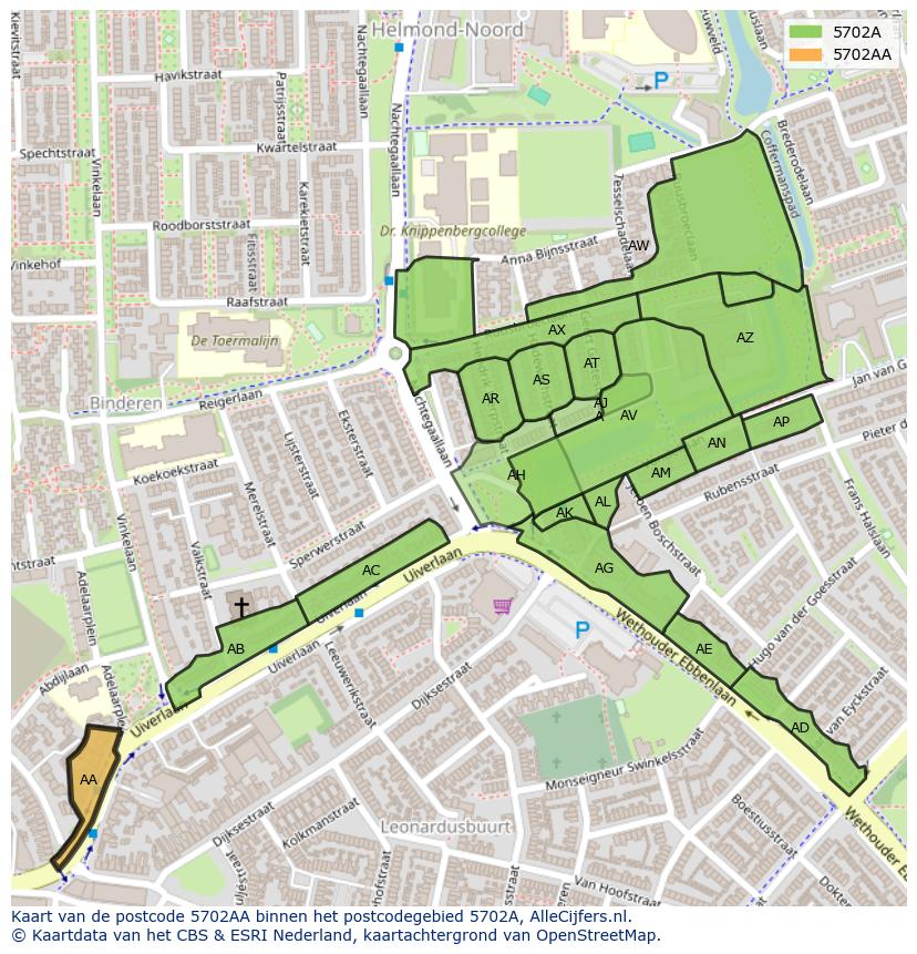 Afbeelding van het postcodegebied 5702 AA op de kaart.