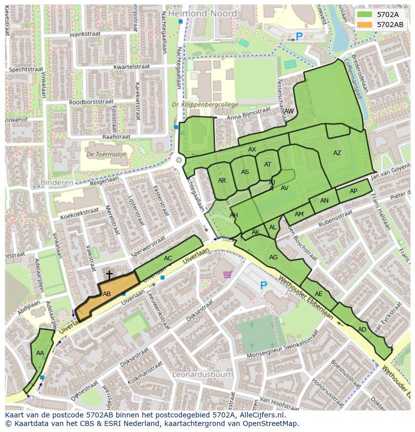 Afbeelding van het postcodegebied 5702 AB op de kaart.