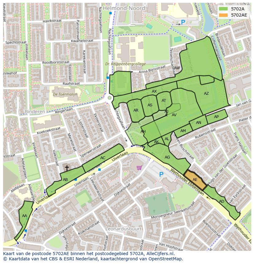Afbeelding van het postcodegebied 5702 AE op de kaart.