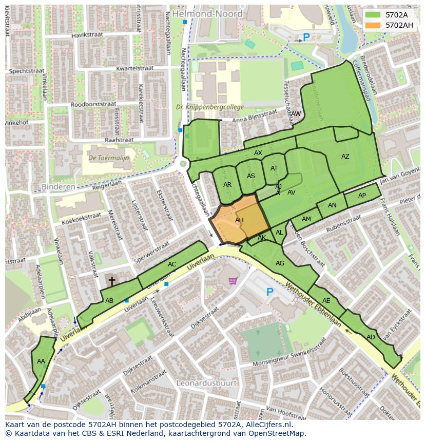 Afbeelding van het postcodegebied 5702 AH op de kaart.