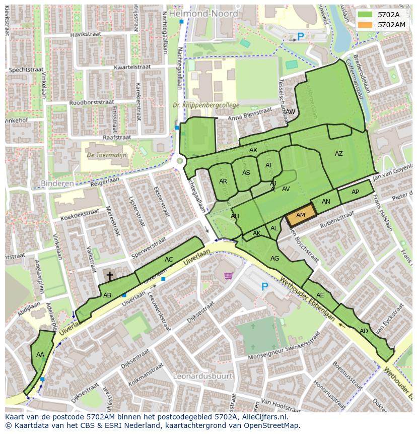 Afbeelding van het postcodegebied 5702 AM op de kaart.
