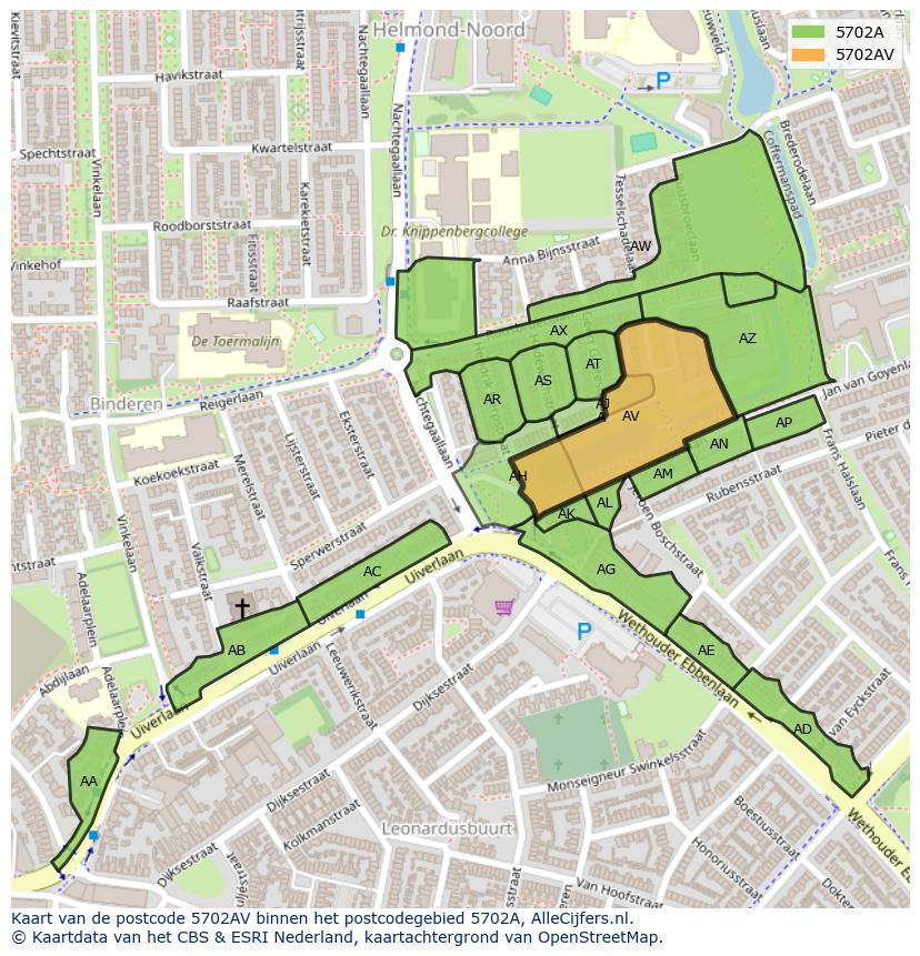 Afbeelding van het postcodegebied 5702 AV op de kaart.