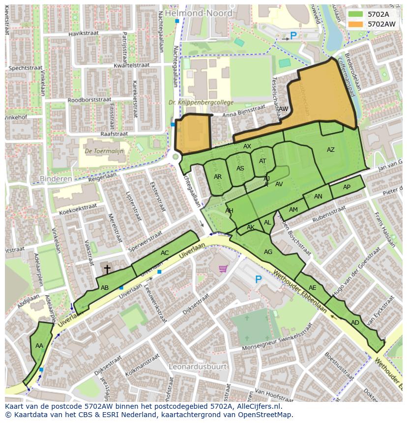 Afbeelding van het postcodegebied 5702 AW op de kaart.