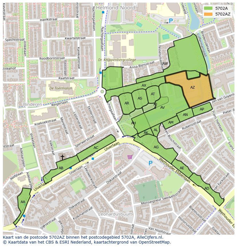 Afbeelding van het postcodegebied 5702 AZ op de kaart.