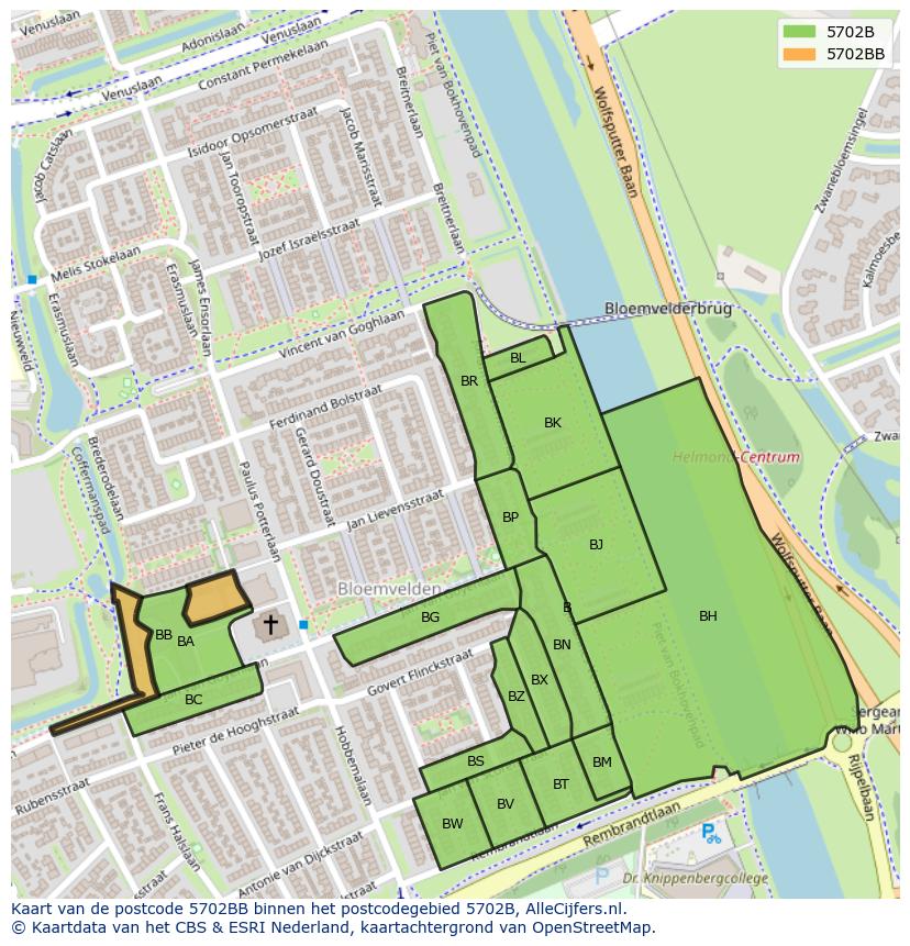 Afbeelding van het postcodegebied 5702 BB op de kaart.
