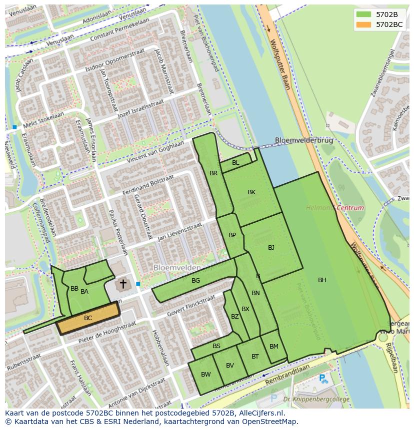 Afbeelding van het postcodegebied 5702 BC op de kaart.