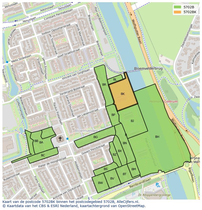 Afbeelding van het postcodegebied 5702 BK op de kaart.