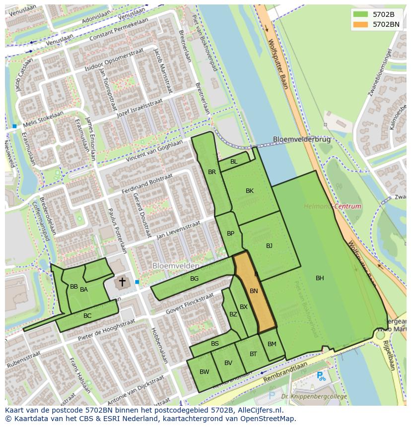 Afbeelding van het postcodegebied 5702 BN op de kaart.