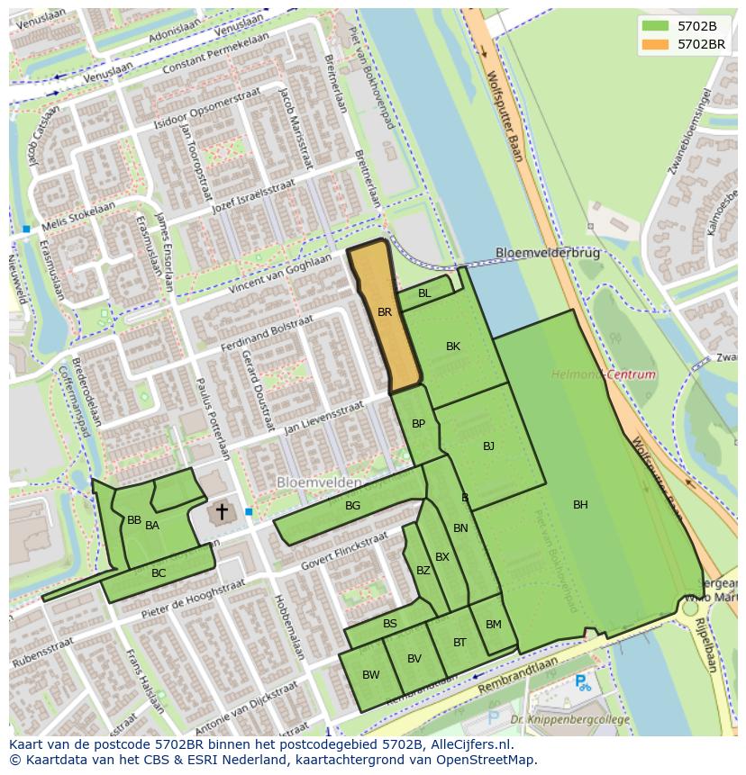 Afbeelding van het postcodegebied 5702 BR op de kaart.