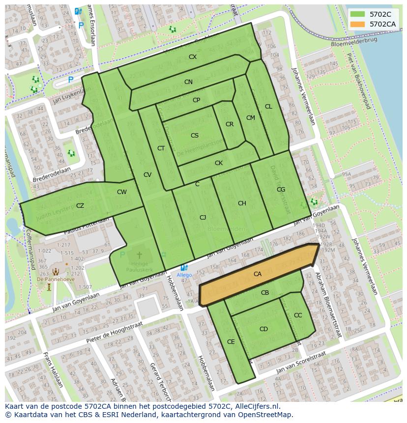 Afbeelding van het postcodegebied 5702 CA op de kaart.