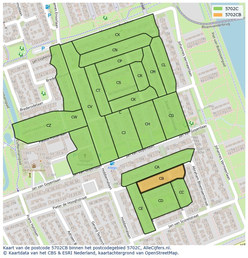 Afbeelding van het postcodegebied 5702 CB op de kaart.