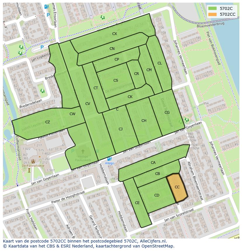 Afbeelding van het postcodegebied 5702 CC op de kaart.