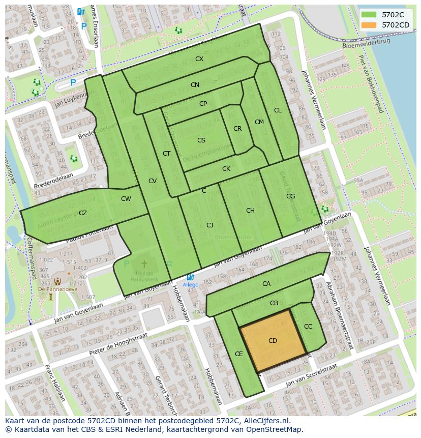 Afbeelding van het postcodegebied 5702 CD op de kaart.